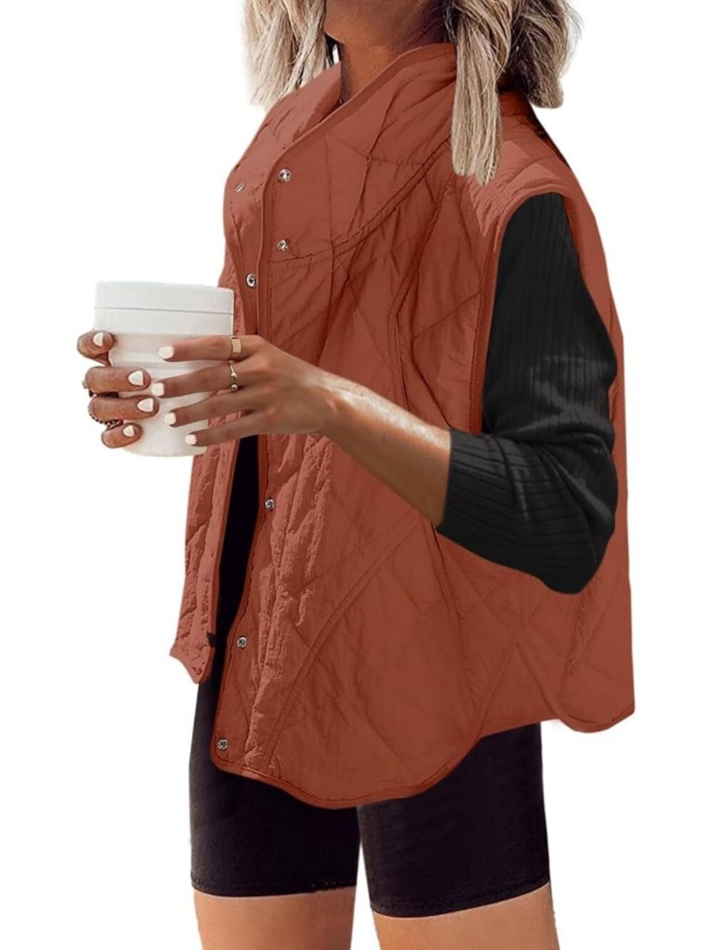 Oversized Women's Lightweight Quilted Puffer Vest - Puffy Winter Outerwear